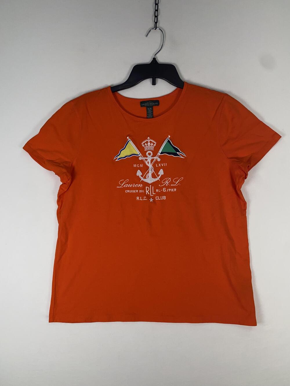 Lauren Jeans Co. T-shirt Womens XL Orange Nautical Embroidered Cotton Top